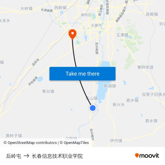 后岭屯 to 长春信息技术职业学院 map