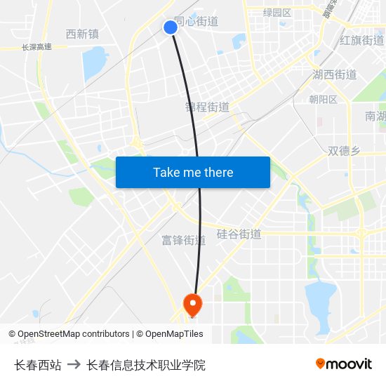 长春西站 to 长春信息技术职业学院 map