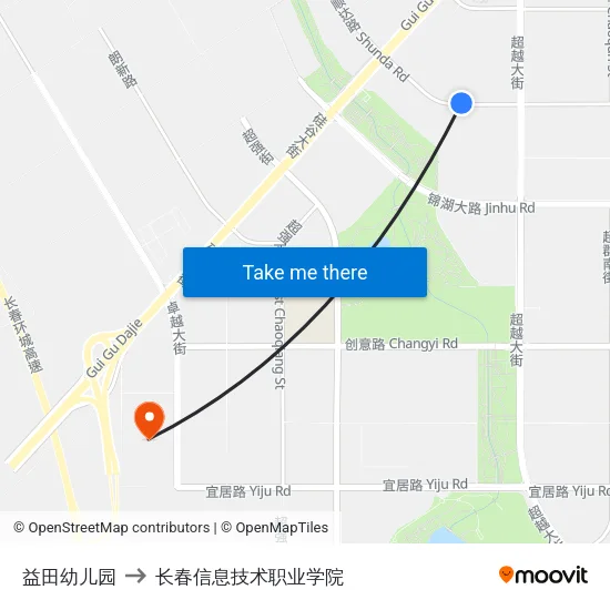 益田幼儿园 to 长春信息技术职业学院 map
