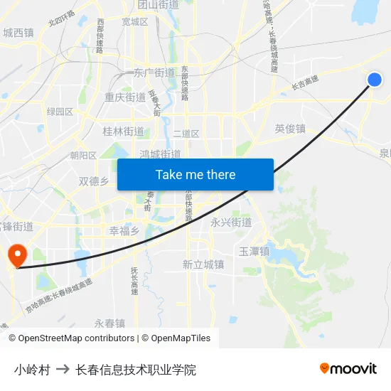 小岭村 to 长春信息技术职业学院 map