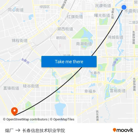 烟厂 to 长春信息技术职业学院 map