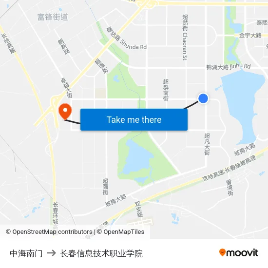 中海南门 to 长春信息技术职业学院 map