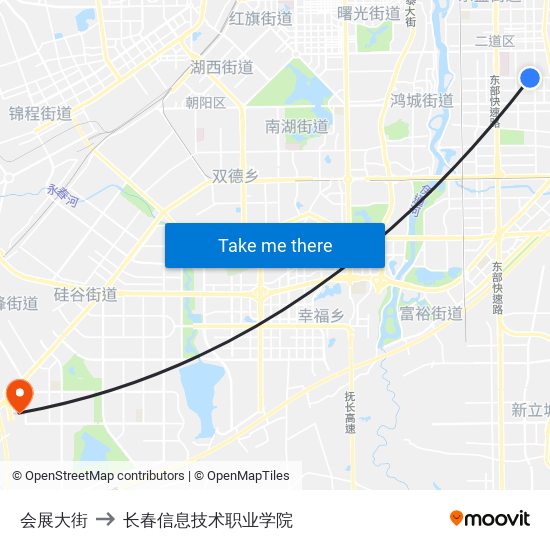 会展大街 to 长春信息技术职业学院 map