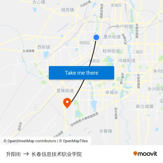 升阳街 to 长春信息技术职业学院 map