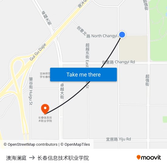 澳海澜庭 to 长春信息技术职业学院 map