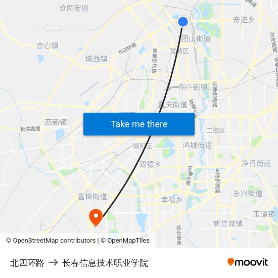 北四环路 to 长春信息技术职业学院 map
