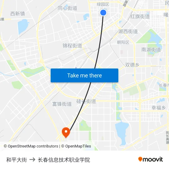 和平大街 to 长春信息技术职业学院 map