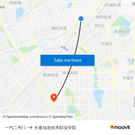 一汽二号门 to 长春信息技术职业学院 map