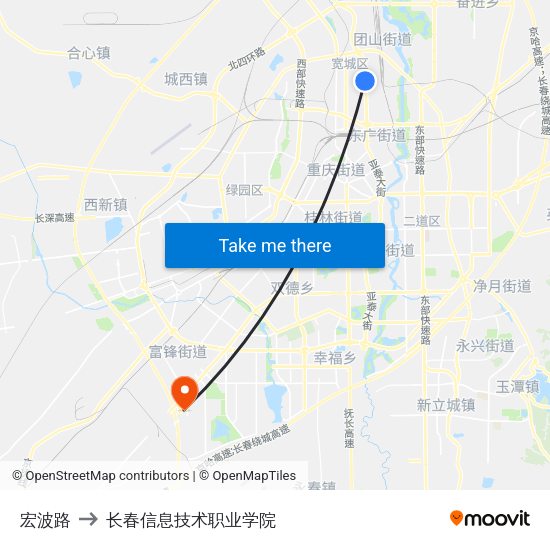 宏波路 to 长春信息技术职业学院 map