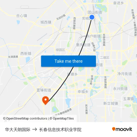 华大天朗国际 to 长春信息技术职业学院 map