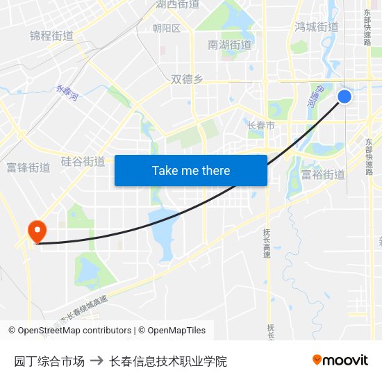 园丁综合市场 to 长春信息技术职业学院 map