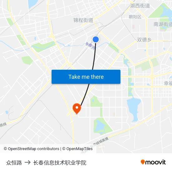 众恒路 to 长春信息技术职业学院 map