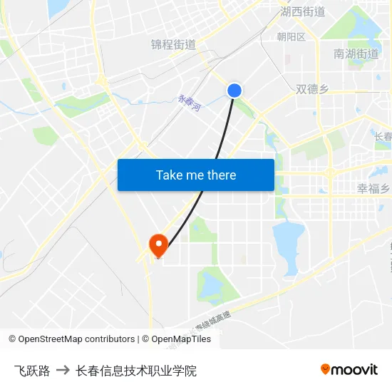 飞跃路 to 长春信息技术职业学院 map
