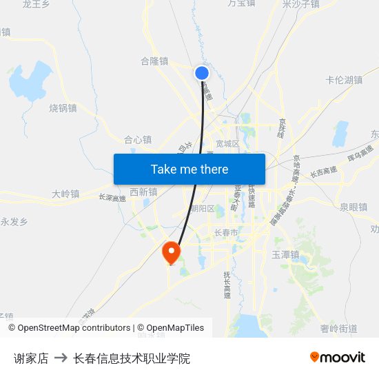谢家店 to 长春信息技术职业学院 map
