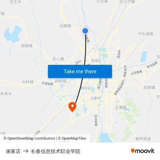 谢家店 to 长春信息技术职业学院 map