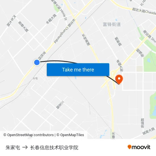 朱家屯 to 长春信息技术职业学院 map