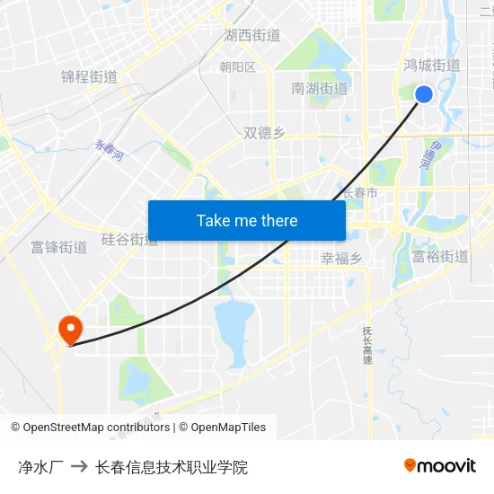 净水厂 to 长春信息技术职业学院 map
