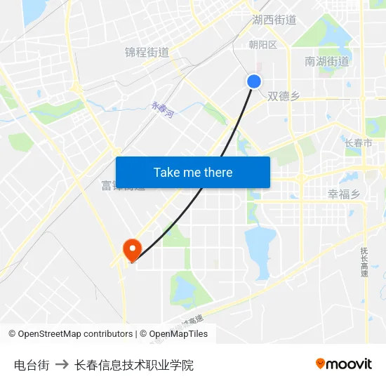 电台街 to 长春信息技术职业学院 map