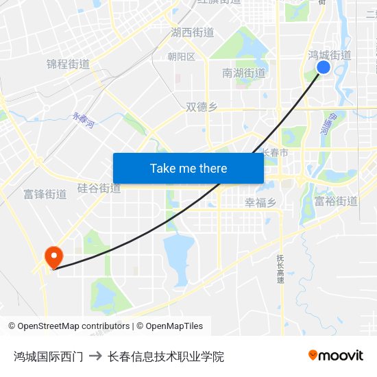 鸿城国际西门 to 长春信息技术职业学院 map