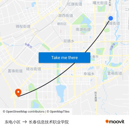 东电小区 to 长春信息技术职业学院 map