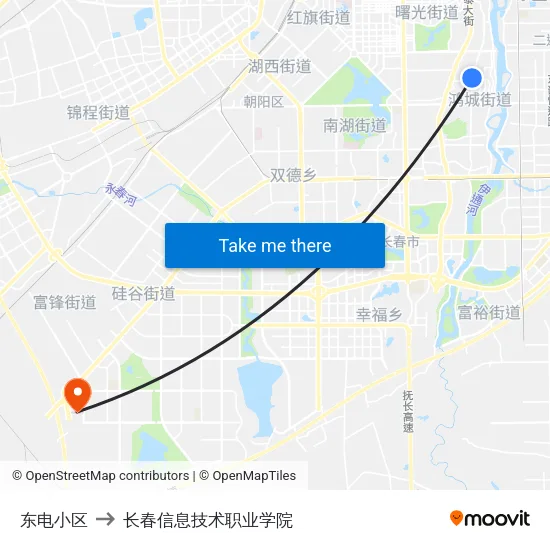 东电小区 to 长春信息技术职业学院 map
