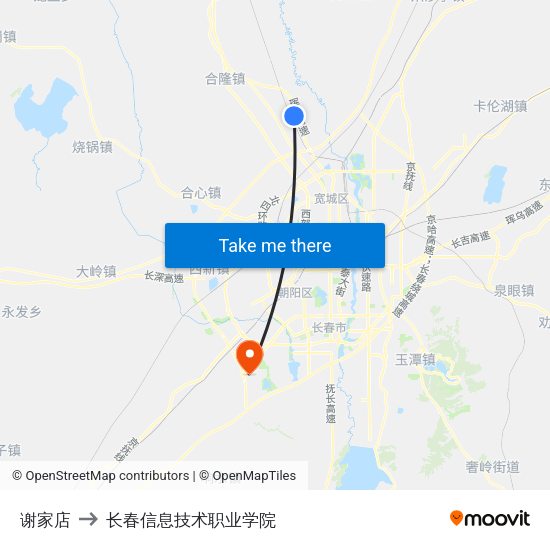 谢家店 to 长春信息技术职业学院 map