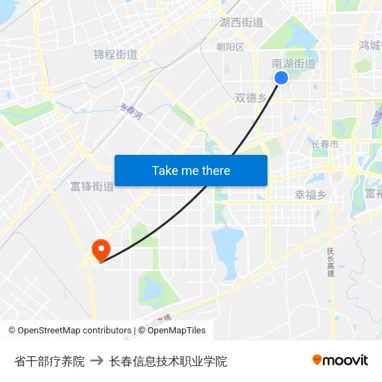 省干部疗养院 to 长春信息技术职业学院 map