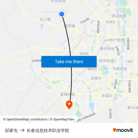邰家屯 to 长春信息技术职业学院 map