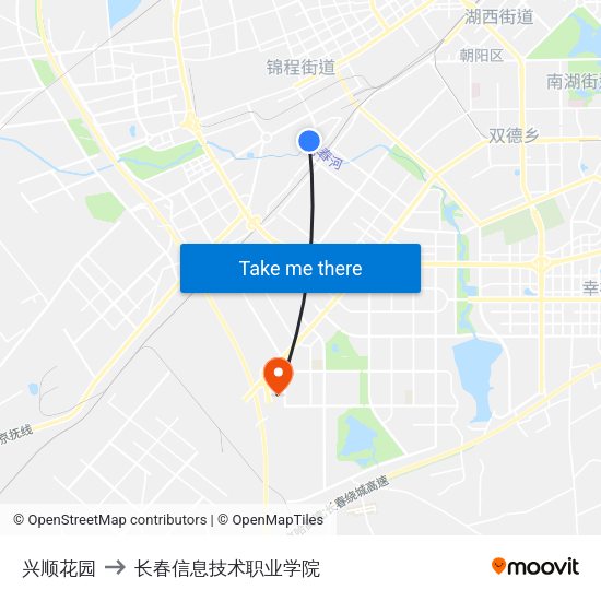 兴顺花园 to 长春信息技术职业学院 map