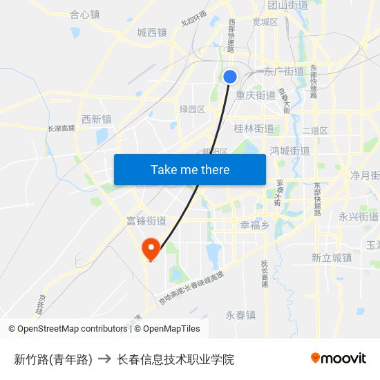 新竹路(青年路) to 长春信息技术职业学院 map