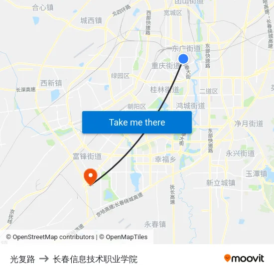光复路 to 长春信息技术职业学院 map