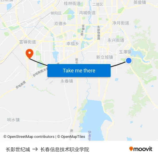 长影世纪城 to 长春信息技术职业学院 map
