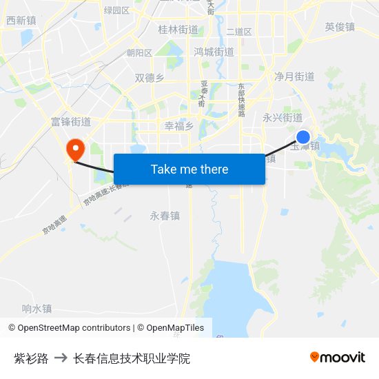 紫衫路 to 长春信息技术职业学院 map
