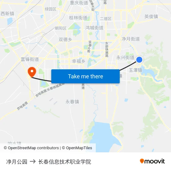 净月公园 to 长春信息技术职业学院 map