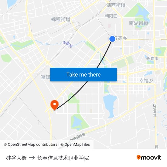 硅谷大街 to 长春信息技术职业学院 map