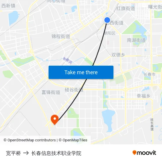 宽平桥 to 长春信息技术职业学院 map