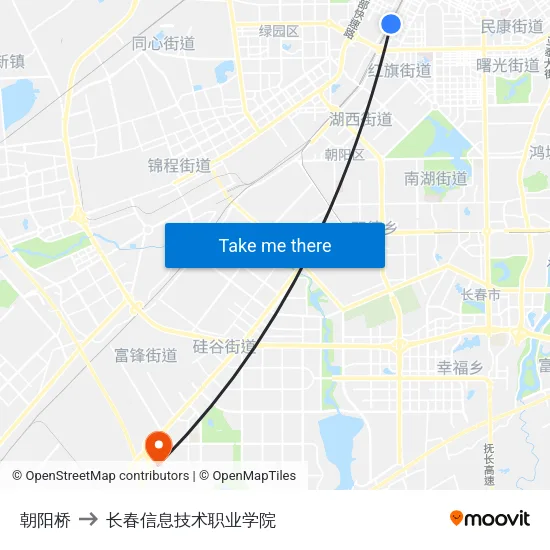 朝阳桥 to 长春信息技术职业学院 map