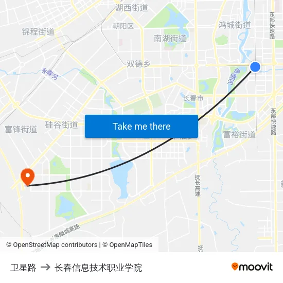 卫星路 to 长春信息技术职业学院 map