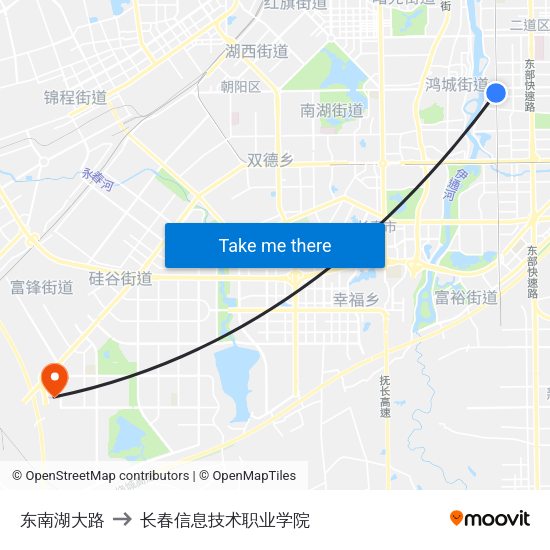 东南湖大路 to 长春信息技术职业学院 map