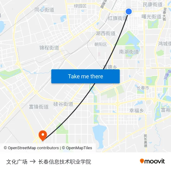 文化广场 to 长春信息技术职业学院 map