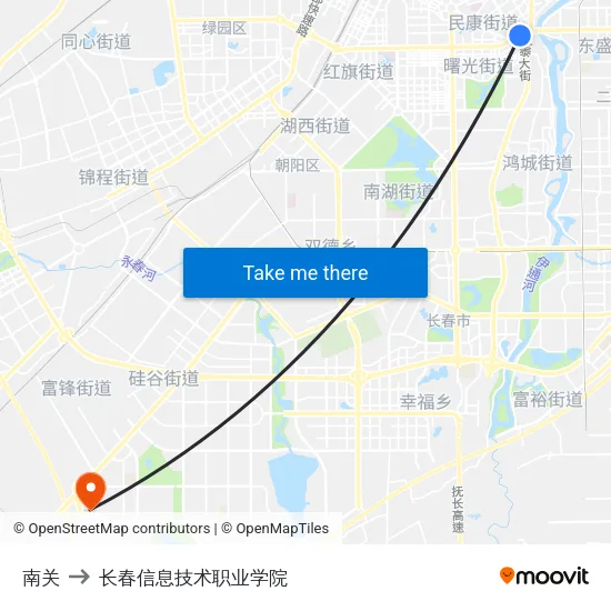 南关 to 长春信息技术职业学院 map
