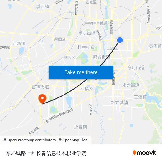 东环城路 to 长春信息技术职业学院 map