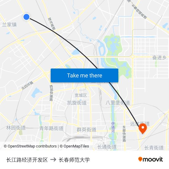 长江路经济开发区 to 长春师范大学 map