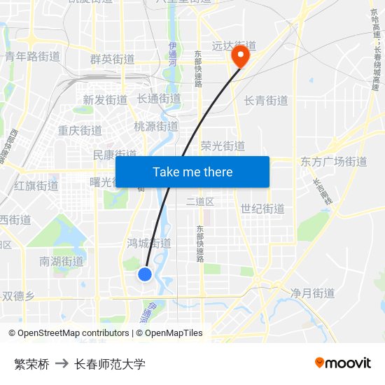 繁荣桥 to 长春师范大学 map
