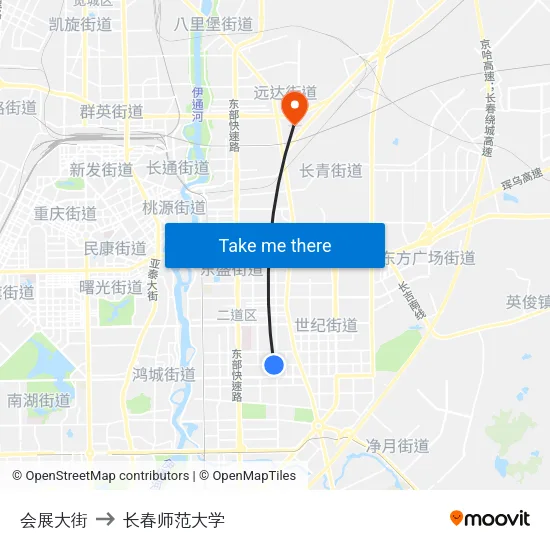 会展大街 to 长春师范大学 map