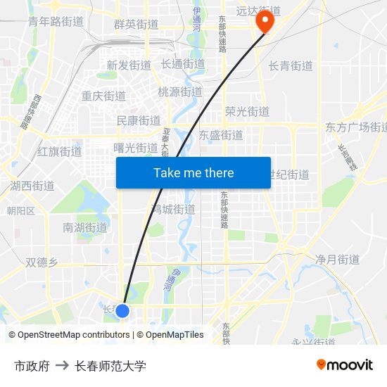 市政府 to 长春师范大学 map