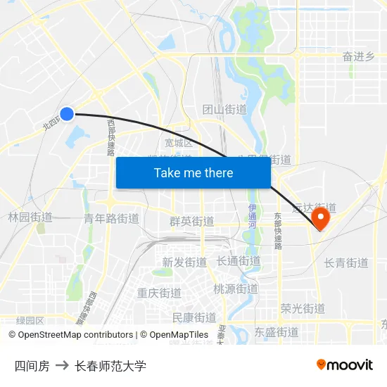 四间房 to 长春师范大学 map