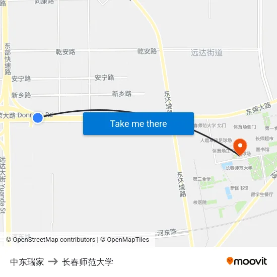 中东瑞家 to 长春师范大学 map