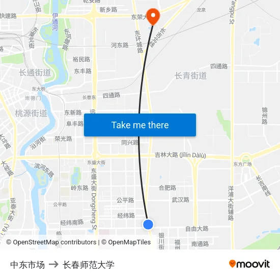 中东市场 to 长春师范大学 map