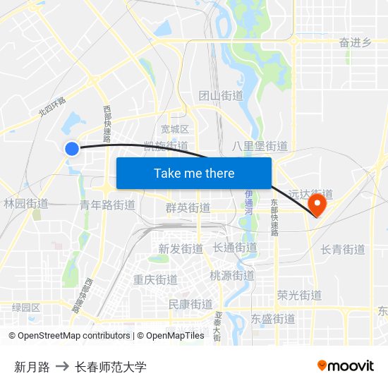 新月路 to 长春师范大学 map